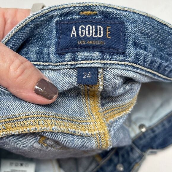 Agolde Blue Light Wash Distressed Denim Cut Off Jean Shorts Size 24 - Picture 4 of 6